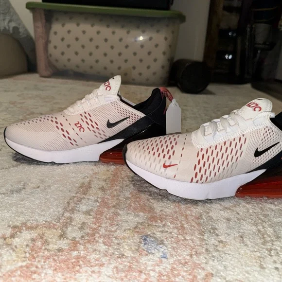 Women’s Nike Air Max 270 White and Orange with Black Accents - Picture 3 of 8